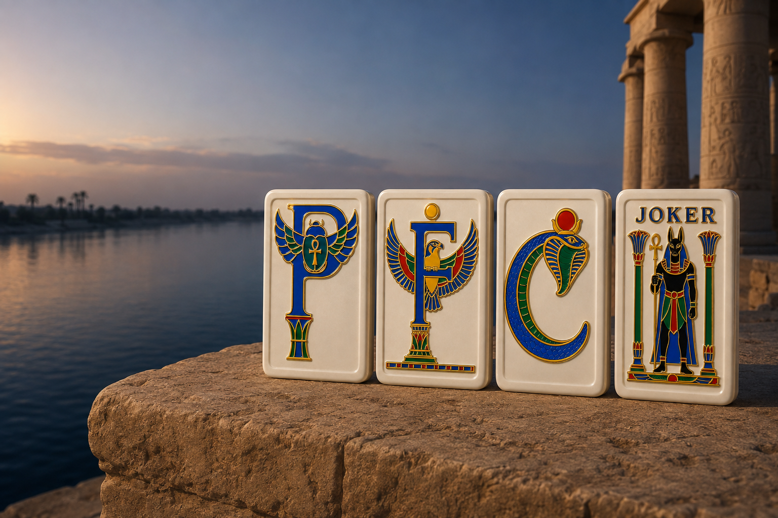 AI concept scene showing the four guardian tiles beside the Nile