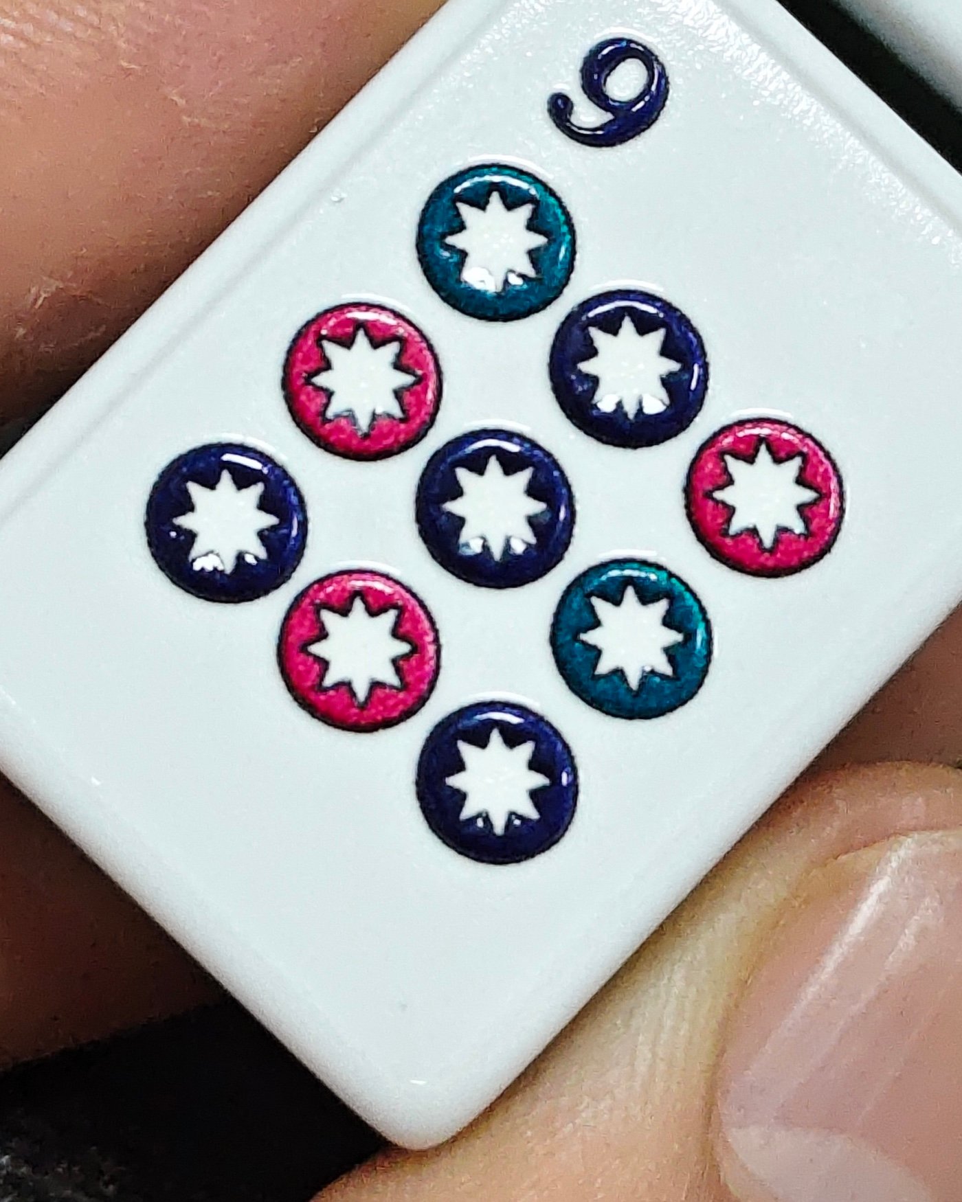 Close-up of a physical Mahjong relief process sample