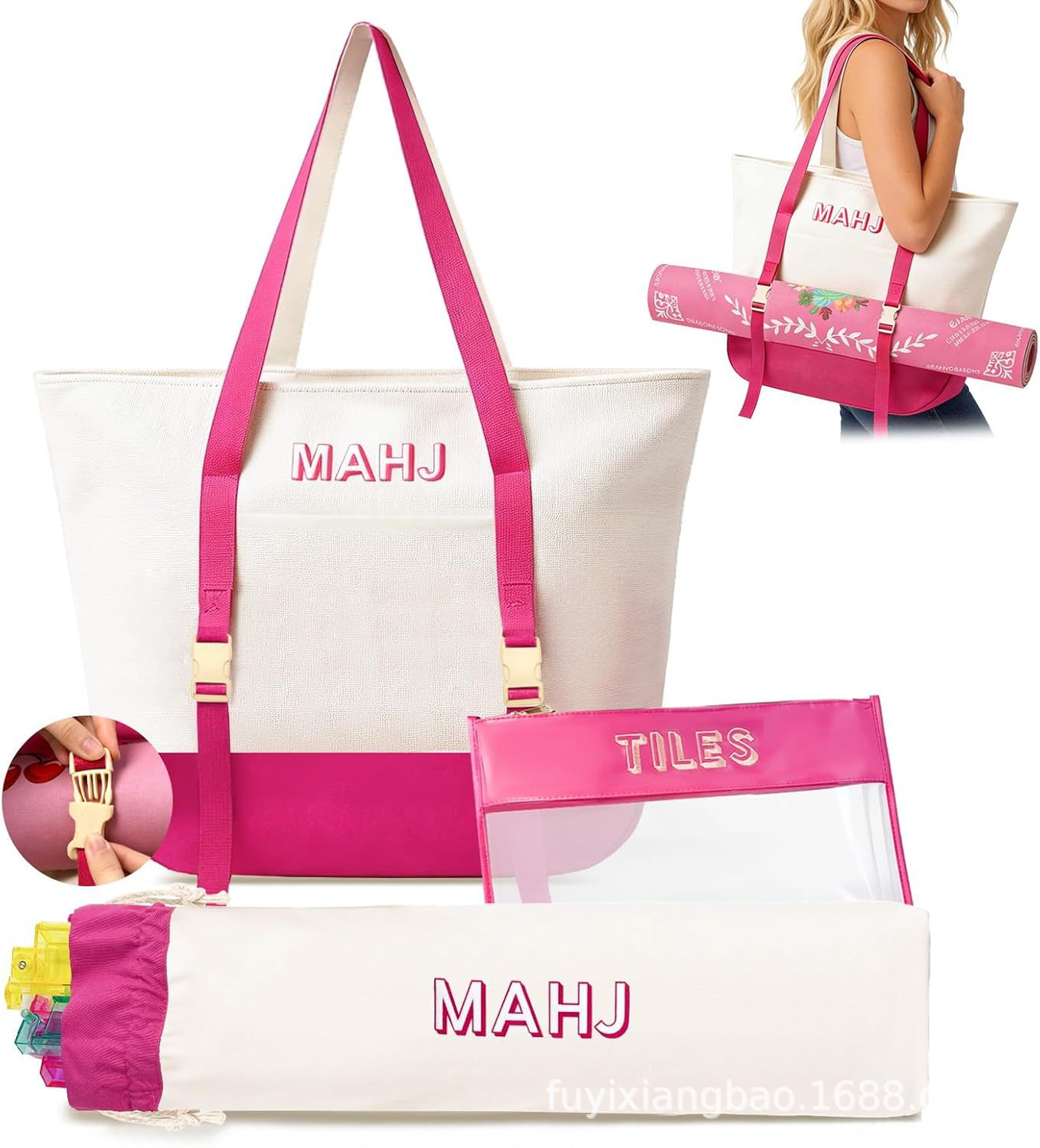 Bright Pink & Sky Blue Mahjong Storage Tote Kit product image 2