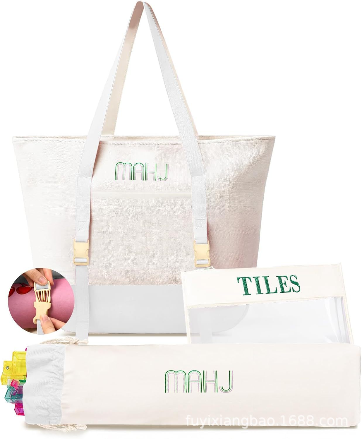 Cream & Emerald Mahjong Storage Tote Kit product image 2