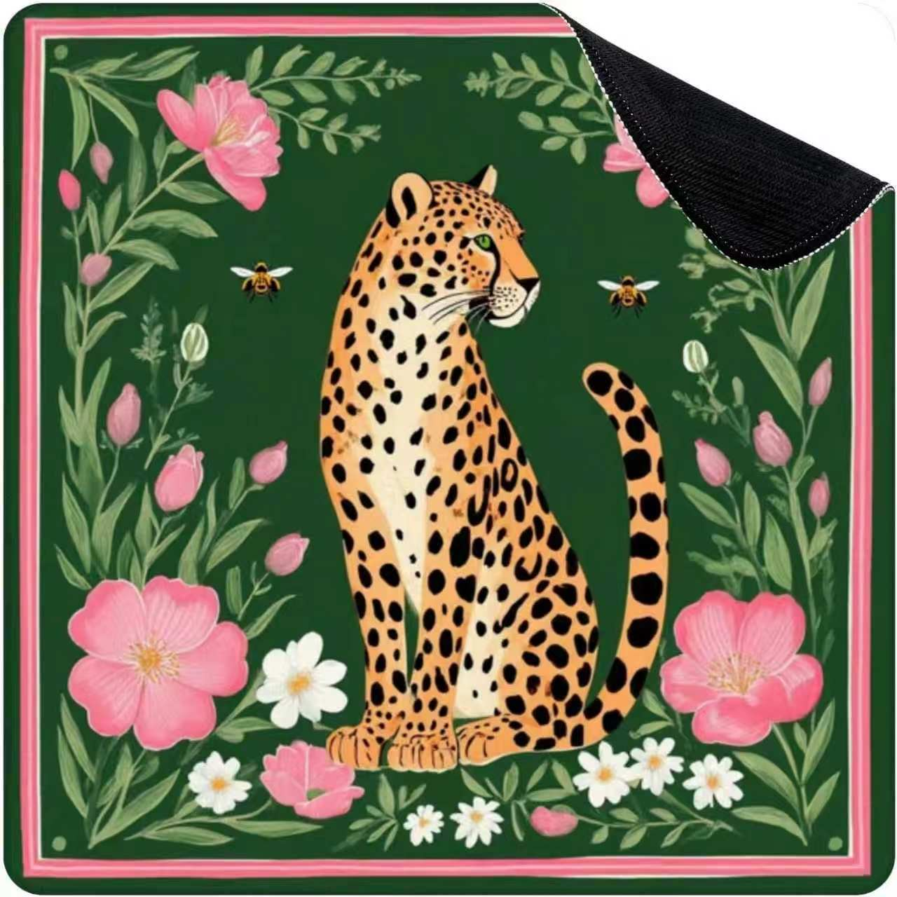 Mahla Leopard Garden Floral Mahjong Mat - 80x80cm, 80x80cm American mahjong mat