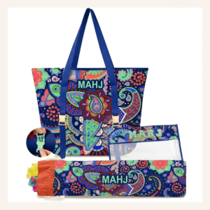 Mahla Navy Paisley Mahjong Tote Set