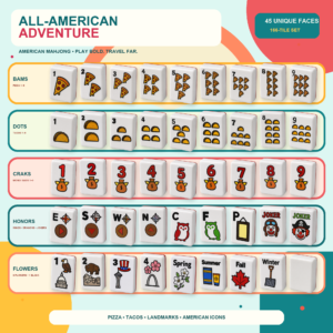 All-American Adventure melamine American Mahjong set with 45 unique tile faces