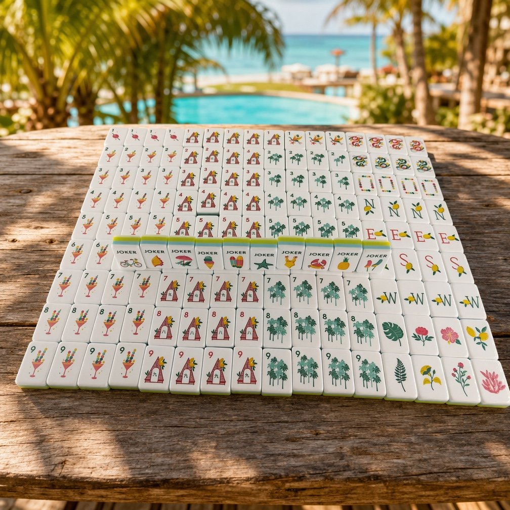 Tropical cocktail beach hut palm tree honor flower and Joker designs from the Hawaii Beach tile set