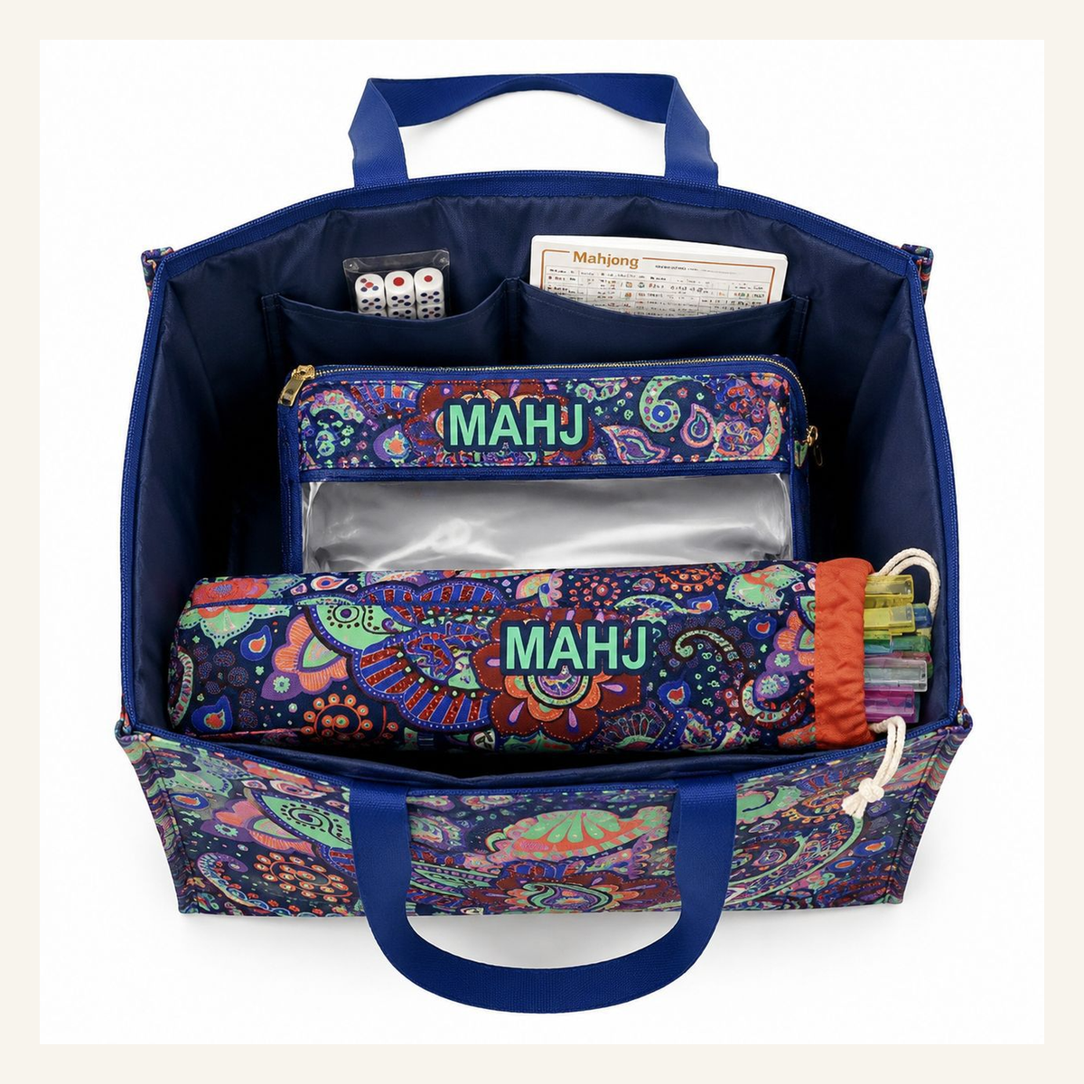 Mahla Navy Paisley Mahjong Tote Set