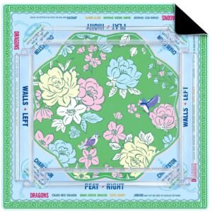 Mahla Green Floral Compass Mahjong Mat - 80x80cm, 80x80cm American mahjong mat