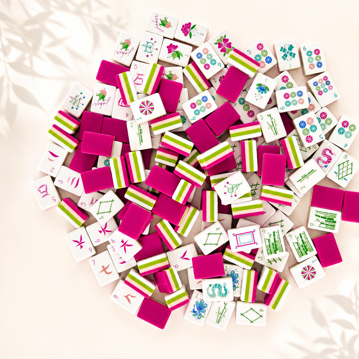 Magenta Garden tiles showing faces, backs and four-layer edges