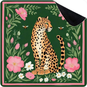 Mahla Dark Green Leopard Floral Mahjong Mat - 80x80cm, 80x80cm American mahjong mat