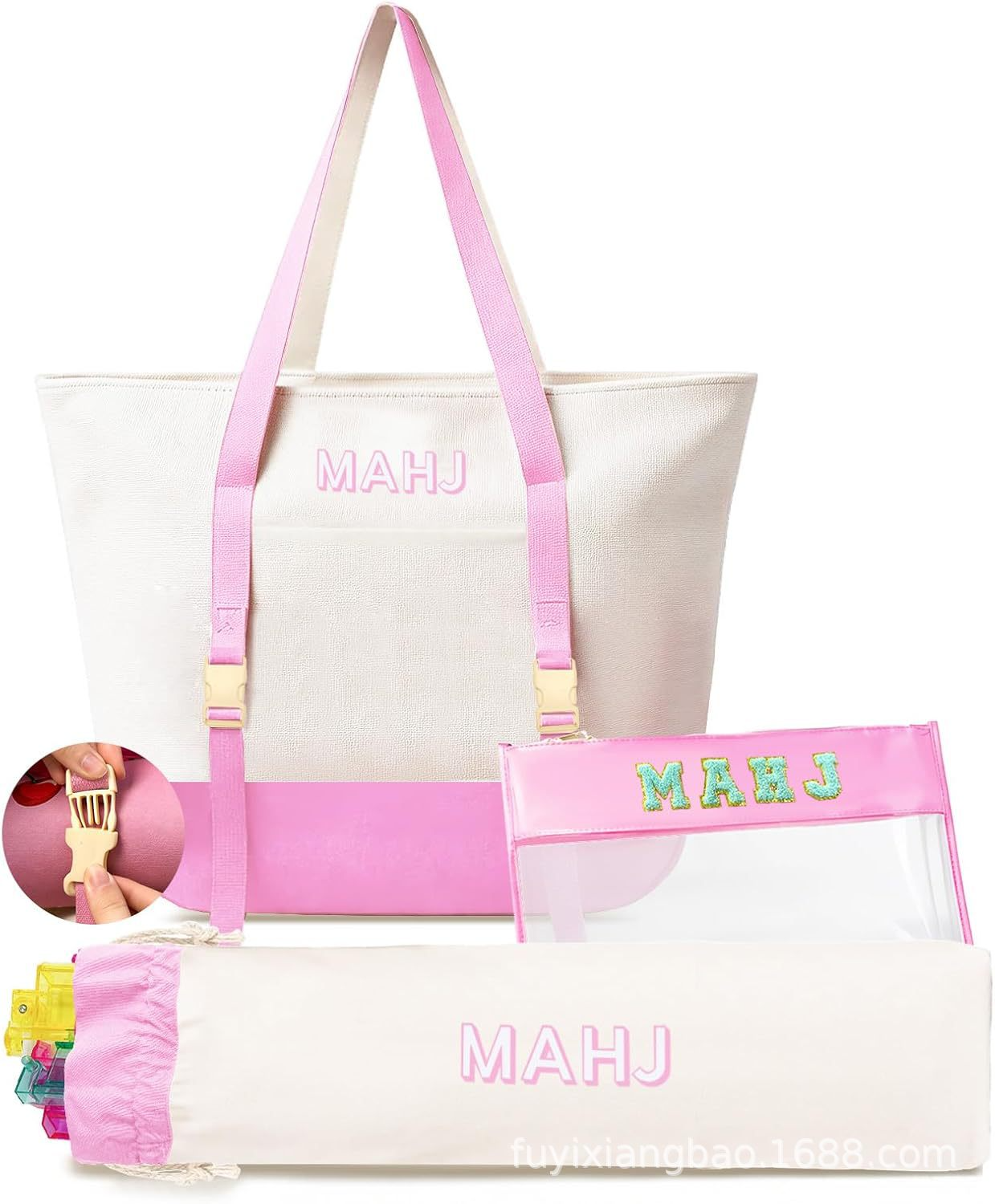 Bright Pink & Sky Blue Mahjong Storage Tote Kit product image 3