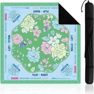 Mahla Green Floral Compass Mahjong Mat with Storage Bag - 80x80cm, 80x80cm American mahjong mat