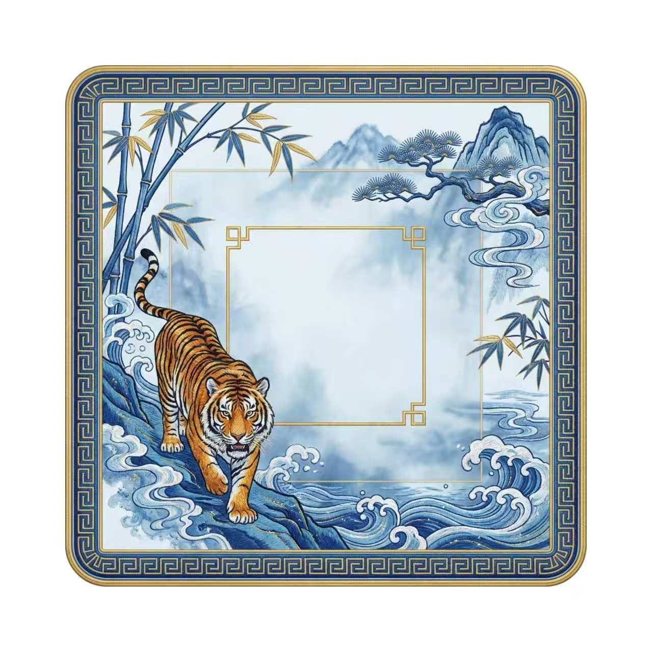 Mahla Tiger Mountain Blue Mahjong Mat - 80x80cm, 80x80cm American mahjong mat