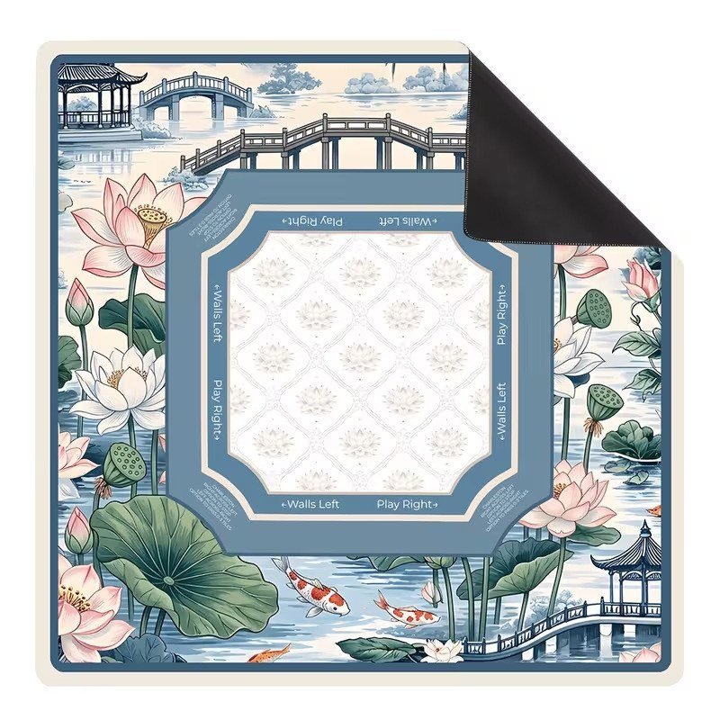 Mahla Blue Lotus Bridge Mahjong Mat - 80x80cm, 80x80cm American mahjong mat