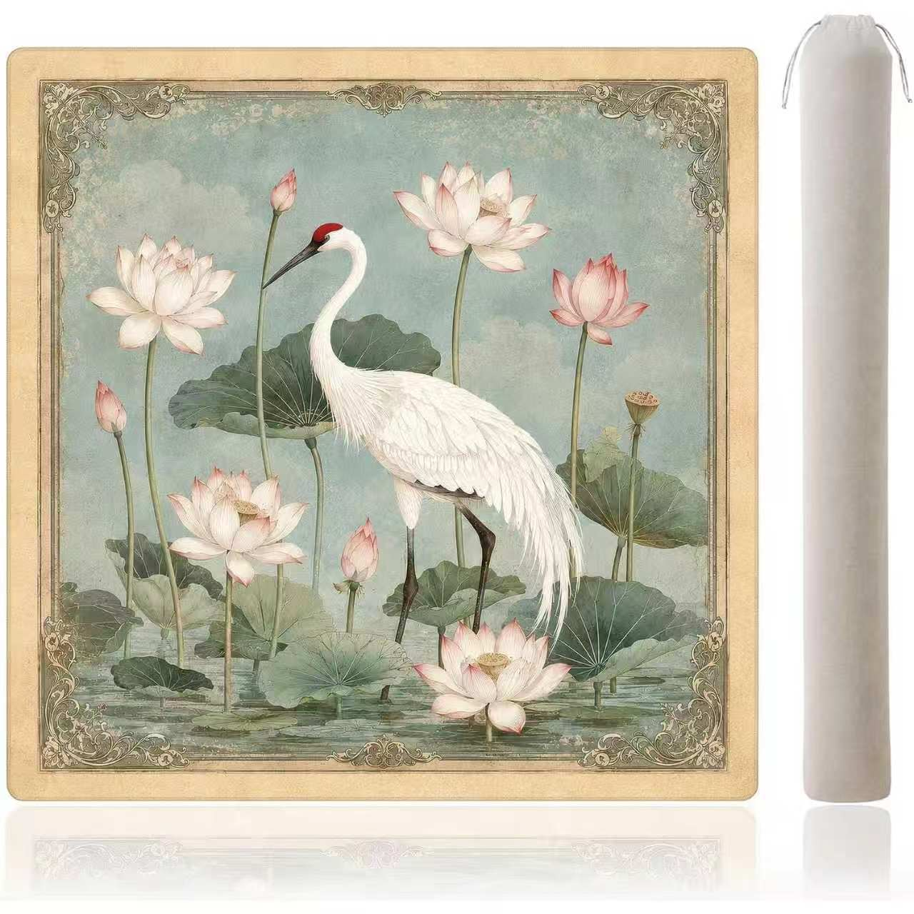 Mahla Lotus Crane Mahjong Mat - 80x80cm, 80x80cm American mahjong mat