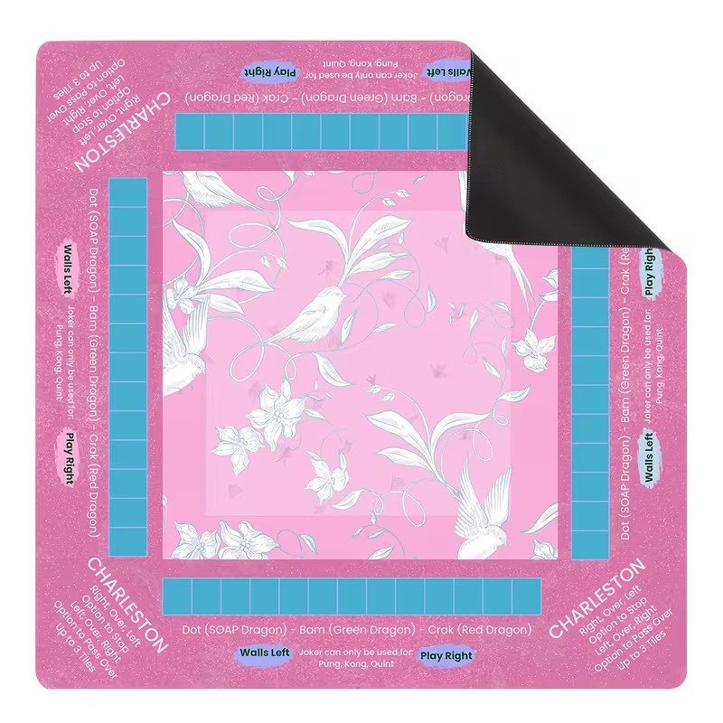 Mahla Pink Crane Floral Mahjong Mat - 80x80cm, 80x80cm American mahjong mat