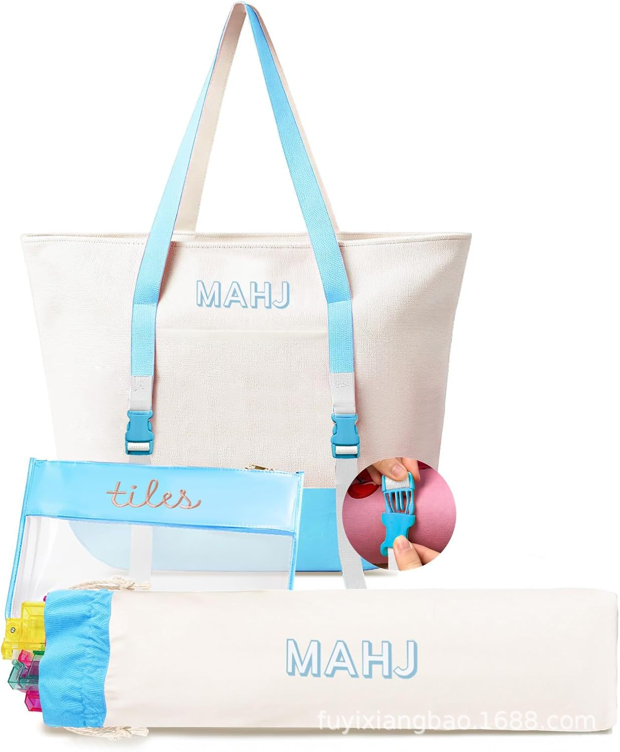 Bright Pink & Sky Blue Mahjong Storage Tote Kit product image 4