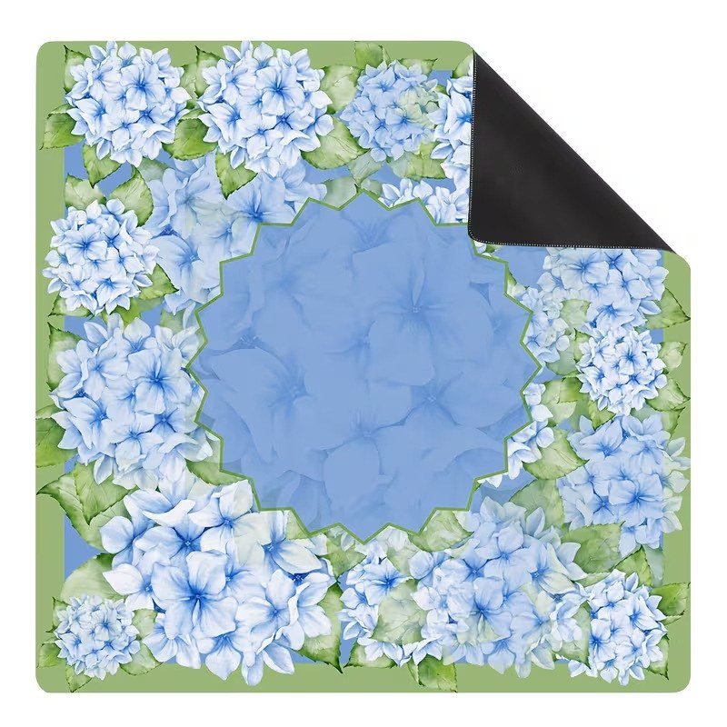 Mahla Blue Hydrangea Wreath Mahjong Mat - 80x80cm, 80x80cm American mahjong mat