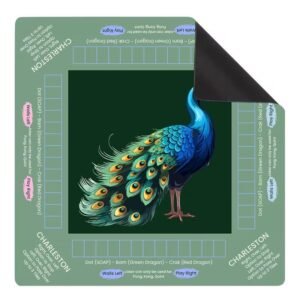 Mahla Emerald Peacock Frame Mahjong Mat - 80x80cm, 80x80cm American mahjong mat