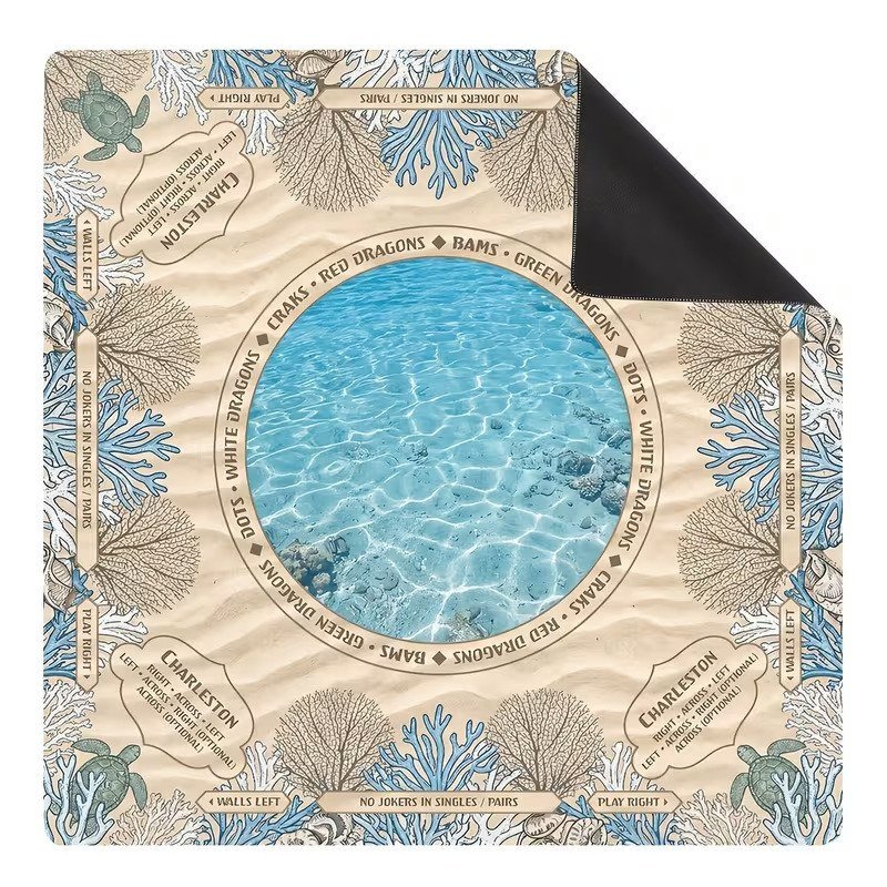 Mahla Blue Poolside Shell Mahjong Mat - 80x80cm, 80x80cm American mahjong mat