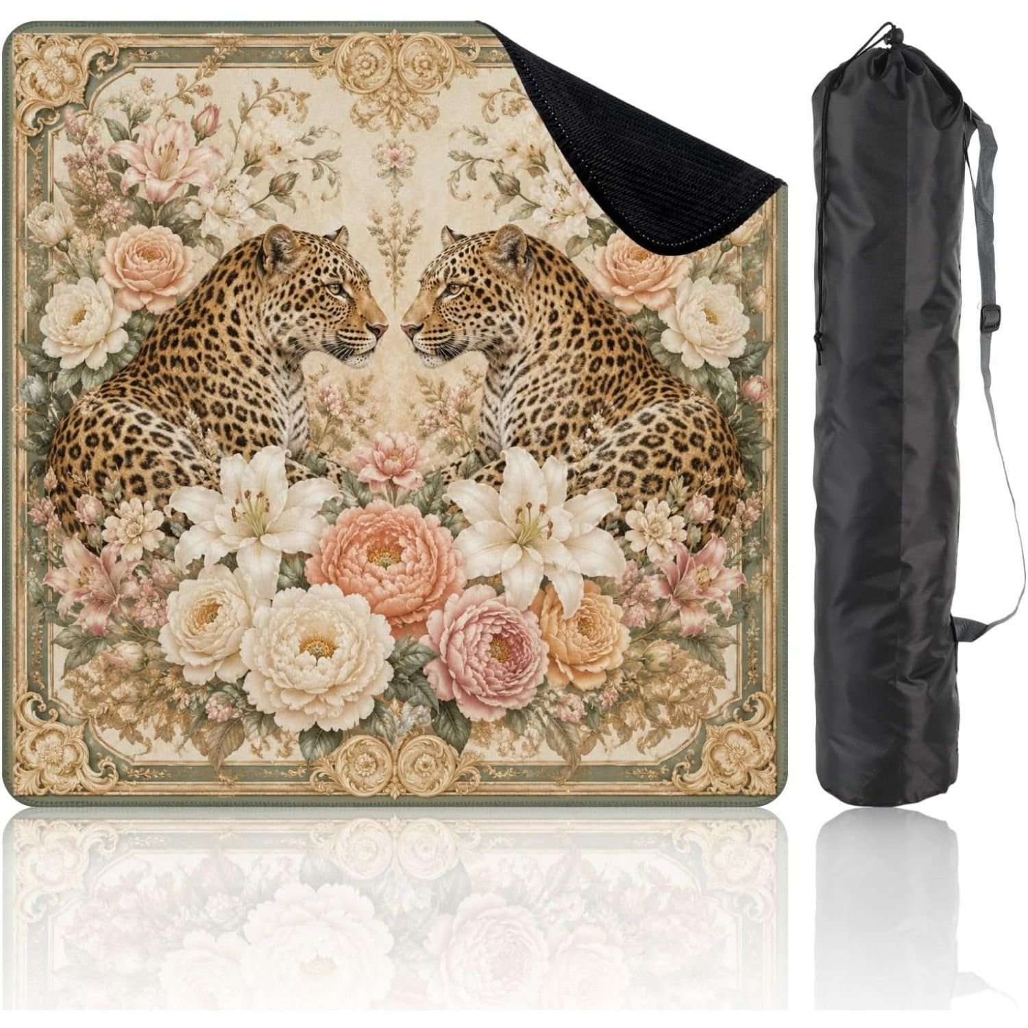 Mahla Leopard Rose Garden Mahjong Mat - 80x80cm, 80x80cm American mahjong mat