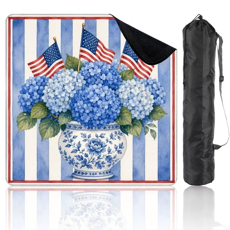 Mahla Patriotic Hydrangea Vase Mahjong Mat - 80x80cm, 80x80cm American mahjong mat