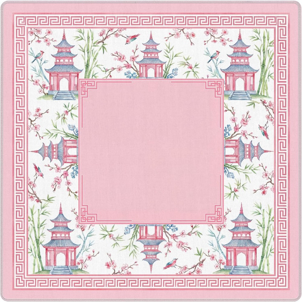 Mahla Pink Pagoda Chinoiserie Mahjong Mat - 80x80cm, 80x80cm American mahjong mat