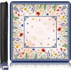 Mahla Blue Botanical Border Mahjong Mat - 80x80cm, 80x80cm American mahjong mat