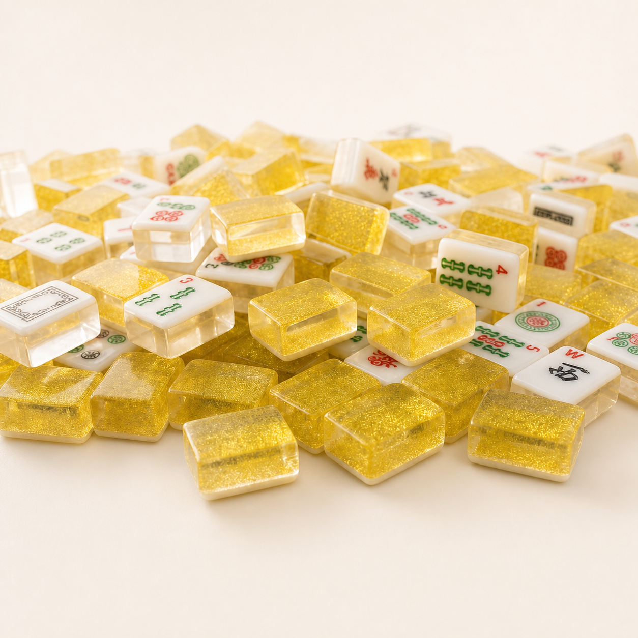 Citrine American Mahjong tile detail in a bright studio setting