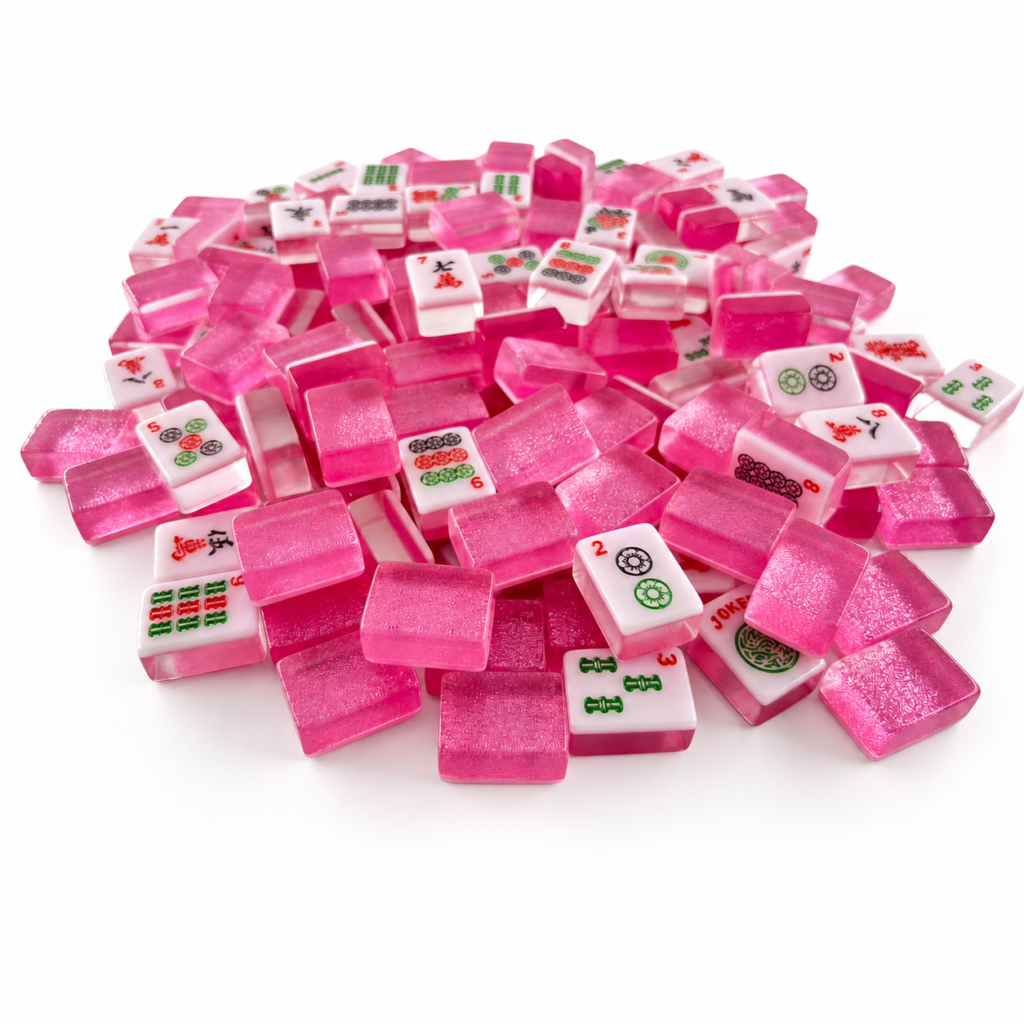 Red Crystal American Mahjong tiles in a bright studio setting