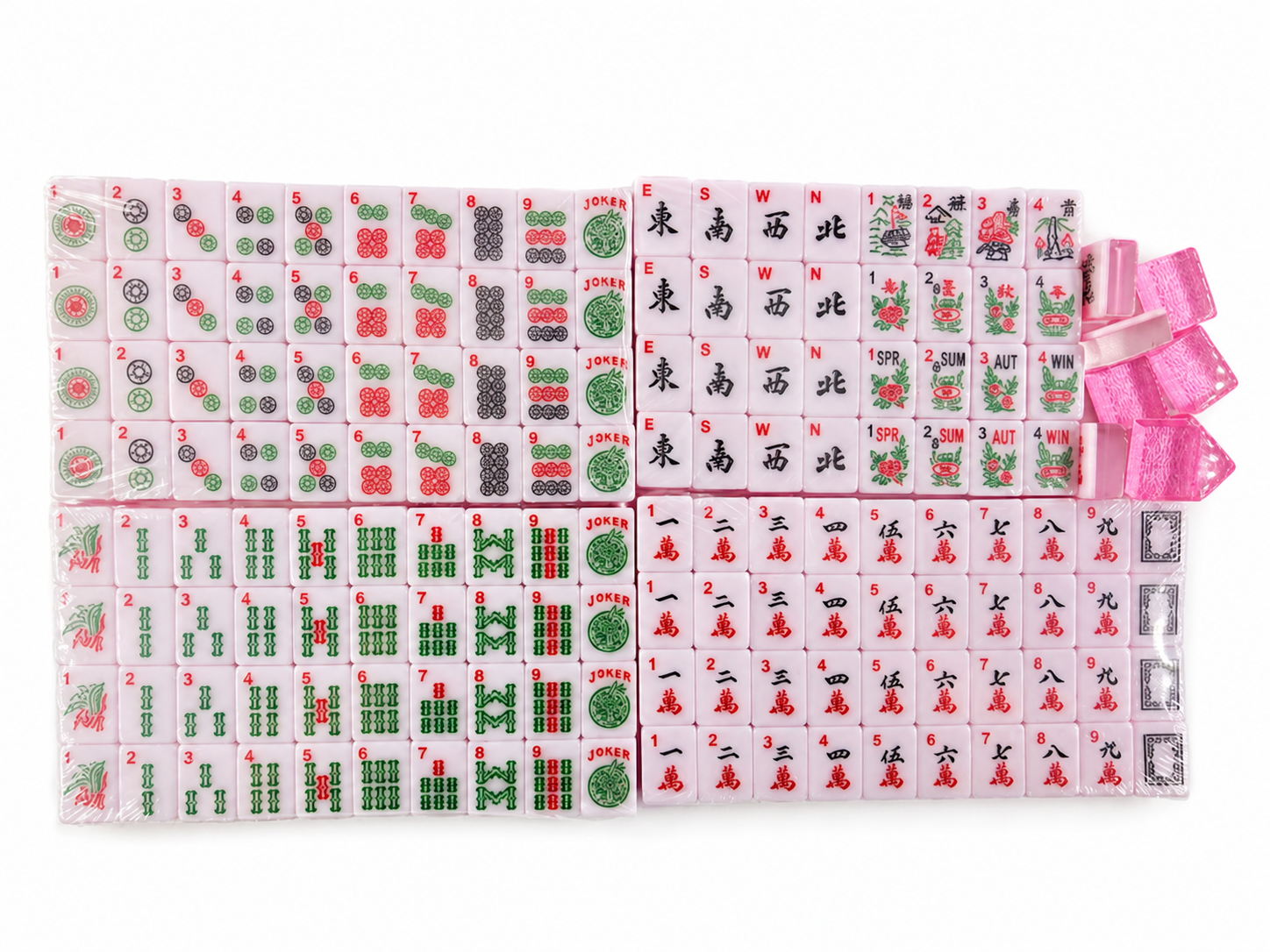 Red Crystal American Mahjong tile layout showing the translucent colored backs
