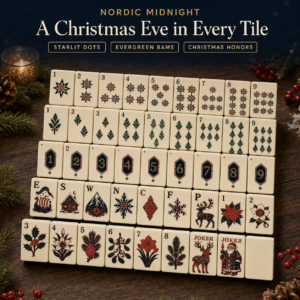 Nordic Midnight Christmas American Mahjong tile collection with starlit dots evergreen bams and Christmas honors