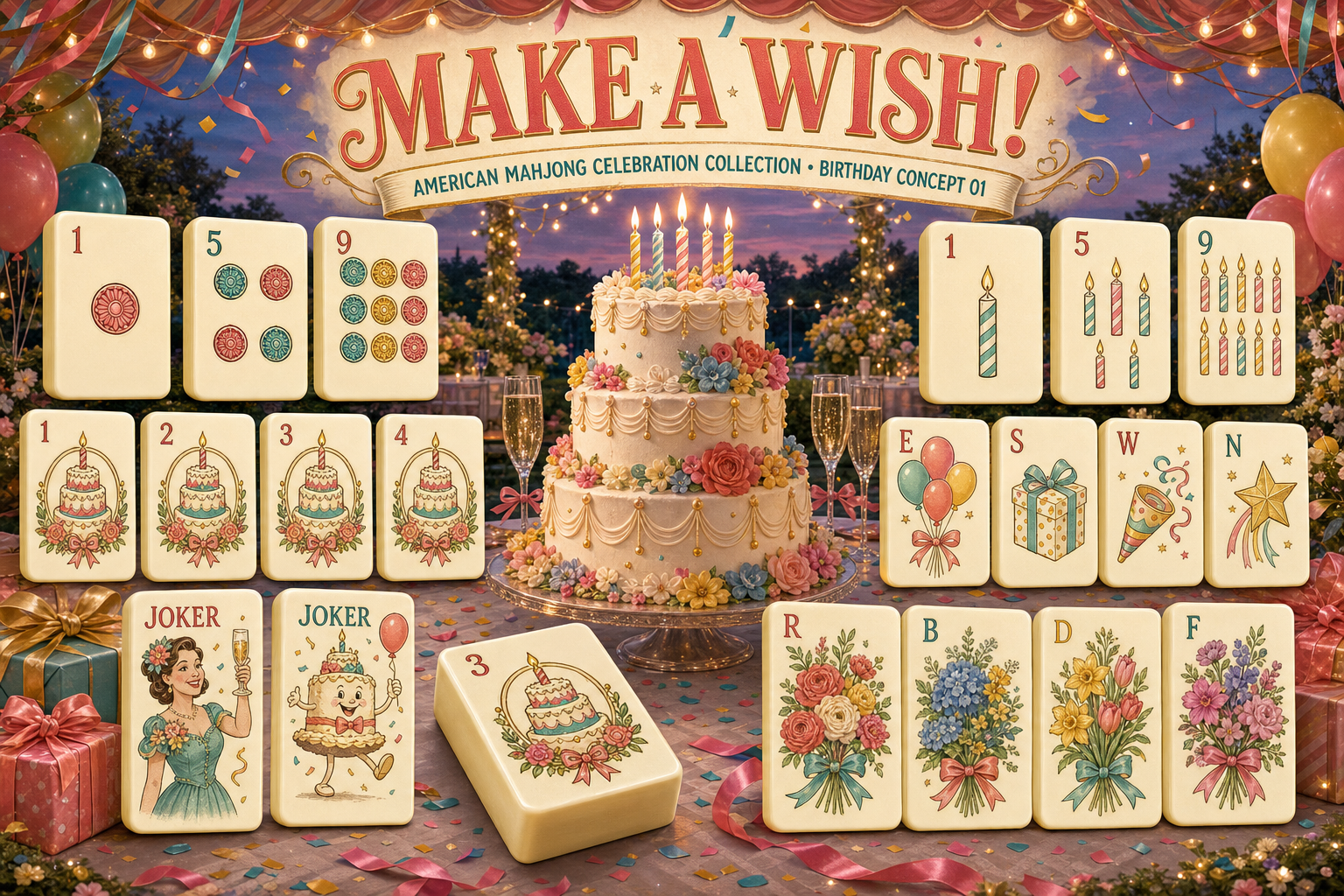 Personalized American Mahjong tile concept inspired by a birthday celebration