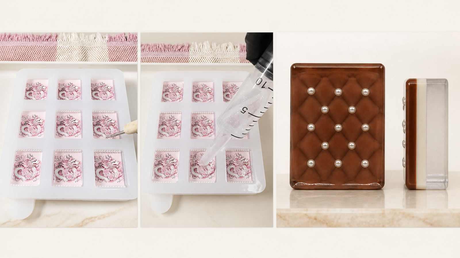 Handcrafted resin American Mahjong making process from decoration to finished tiles