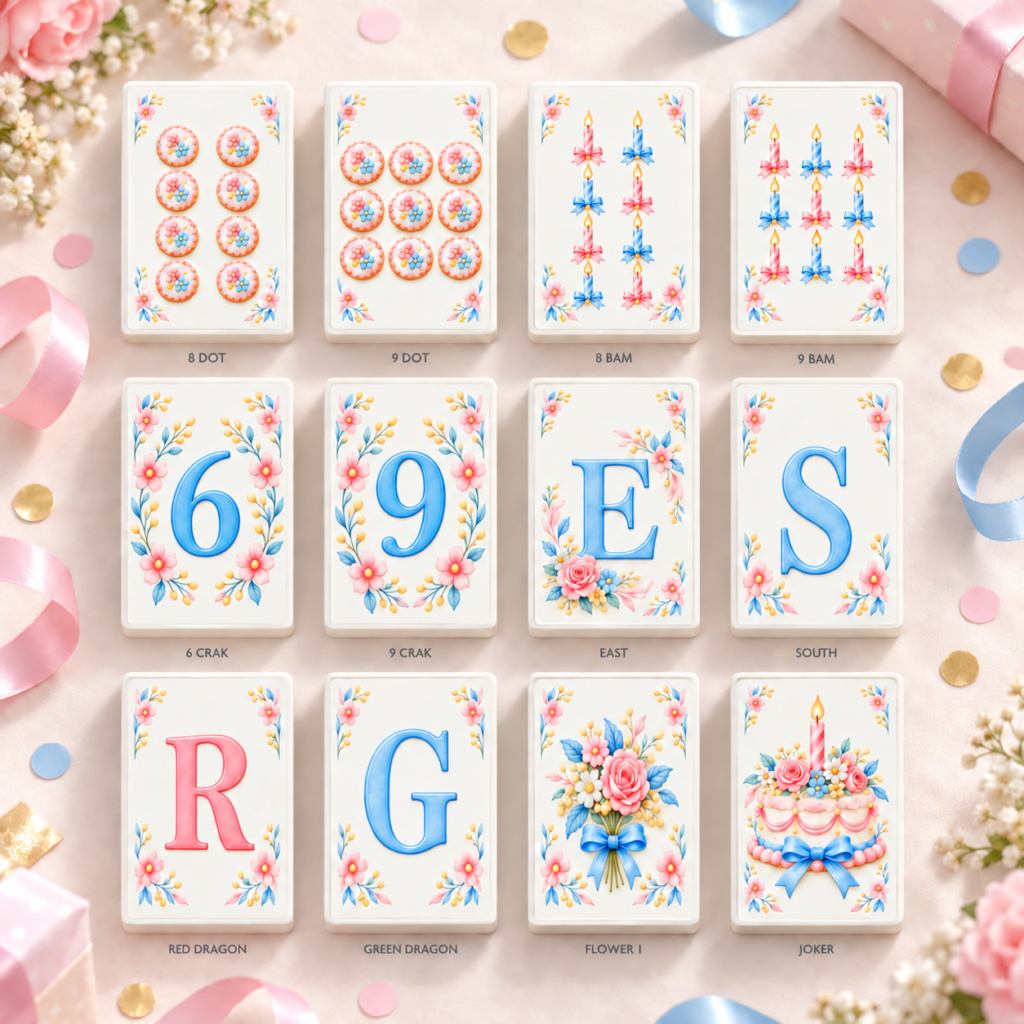 Birthday personalized Mahjong concept example; not a finished product photo