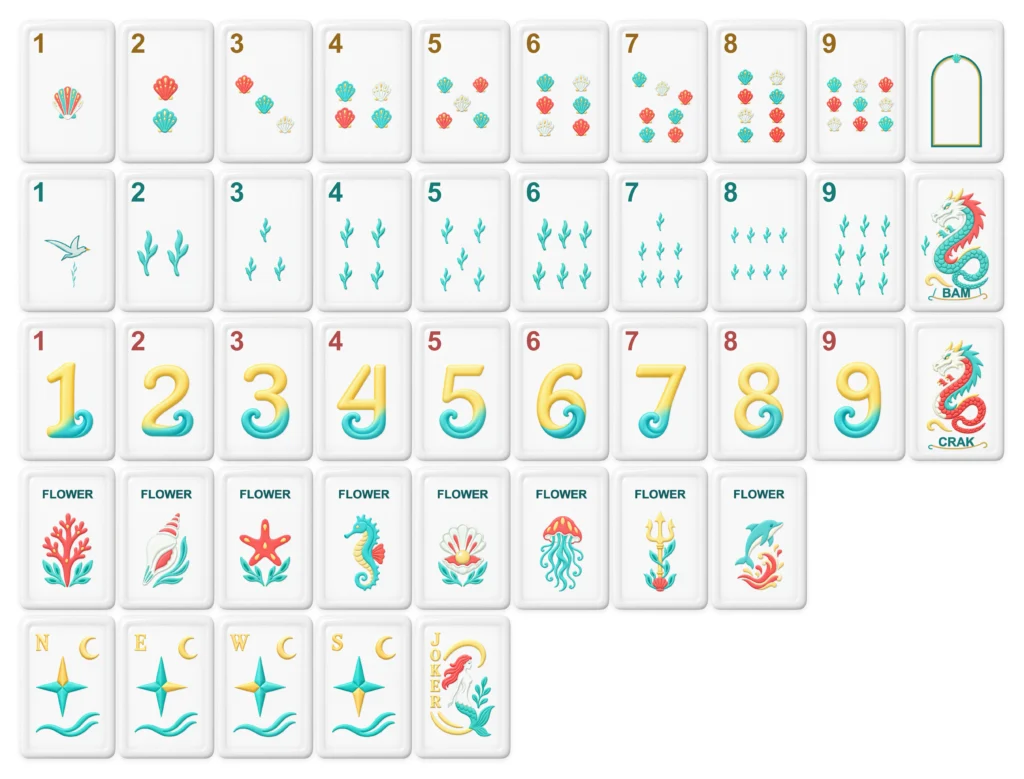 Mermaid American Mahjong — 43 unique tile faces