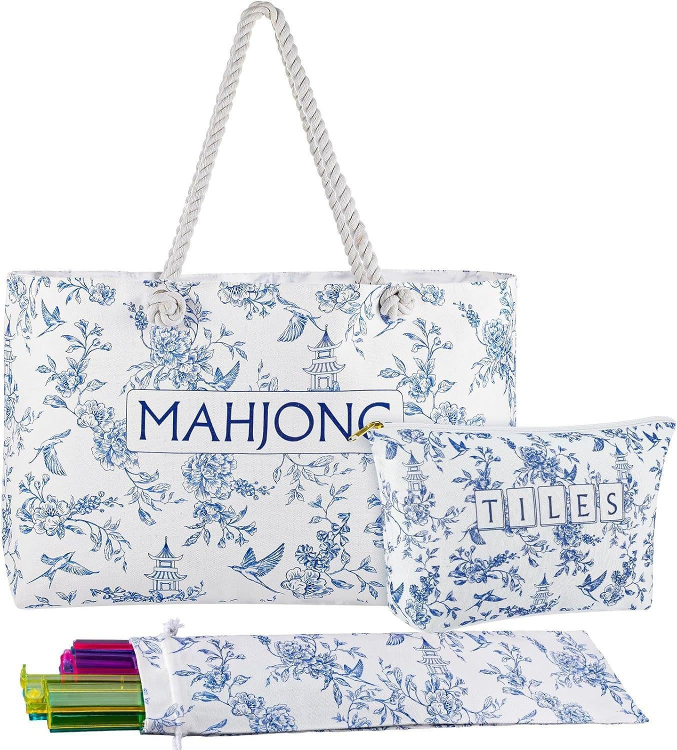 Blue & White Porcelain three-piece Mahjong storage bag set