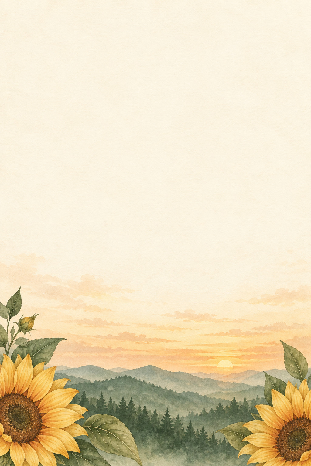 Personalized background: sunflower corners, mountains and sunset