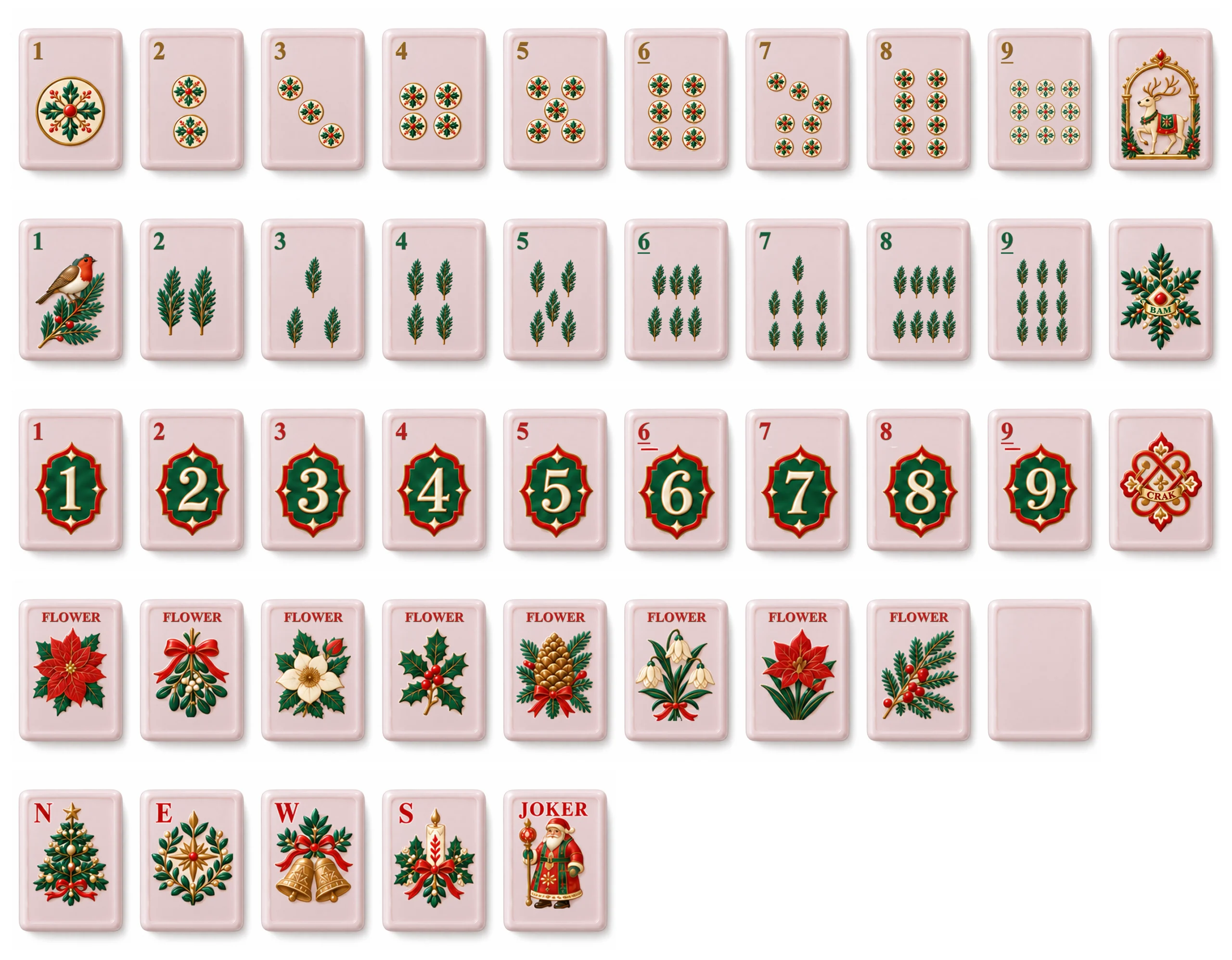 Nordic Midnight Christmas 43 unique American Mahjong tile designs