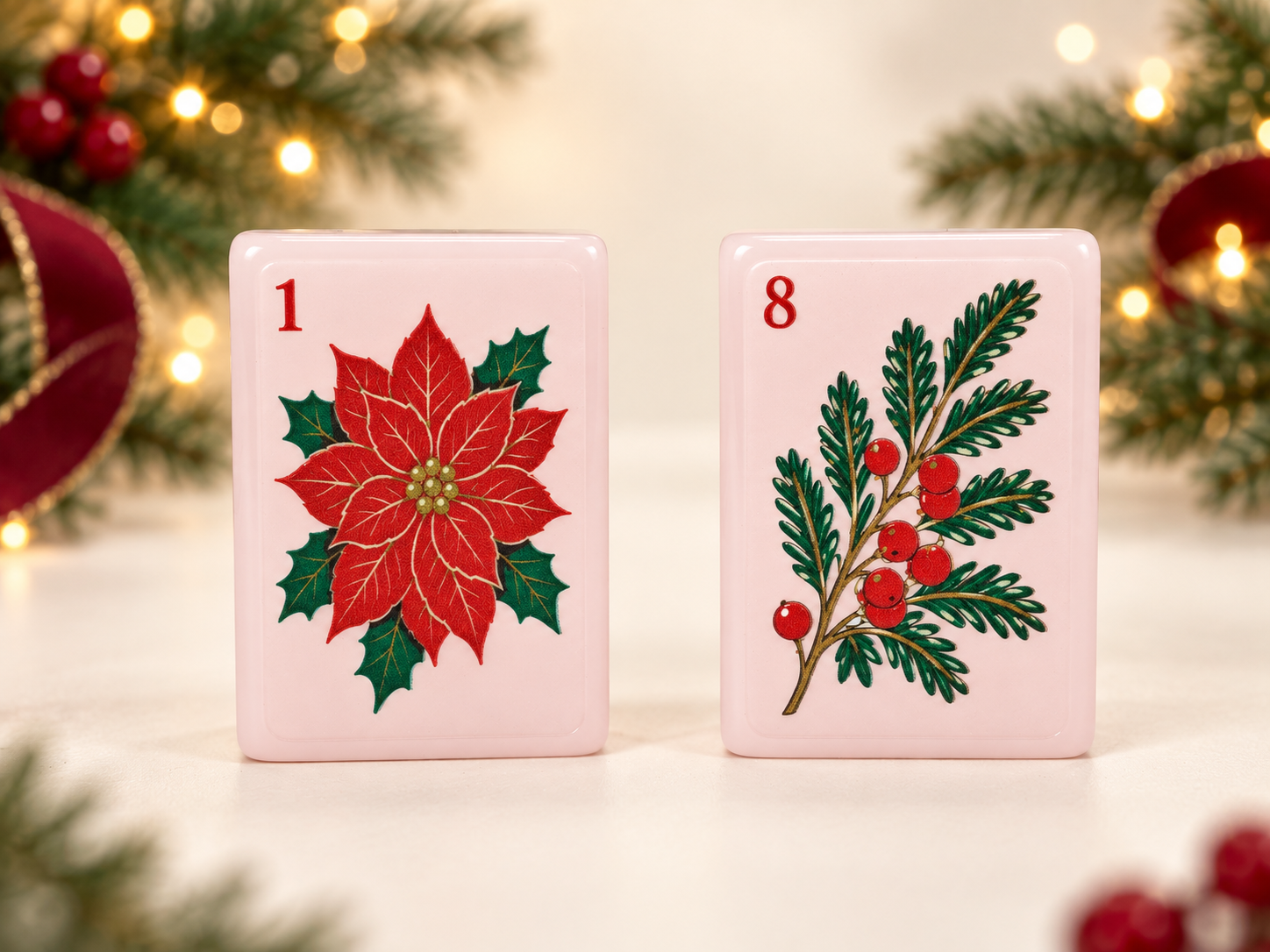 Nordic Midnight Christmas Mahjong — Flowers · seasonal botanical motifs