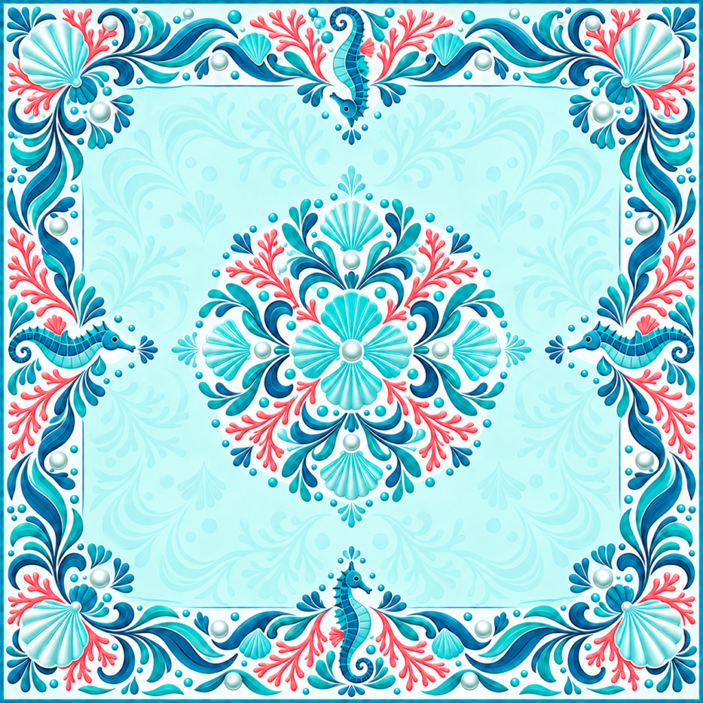 Blue Current Mahjong Mat – 31.5 × 31.5 in — Center artwork