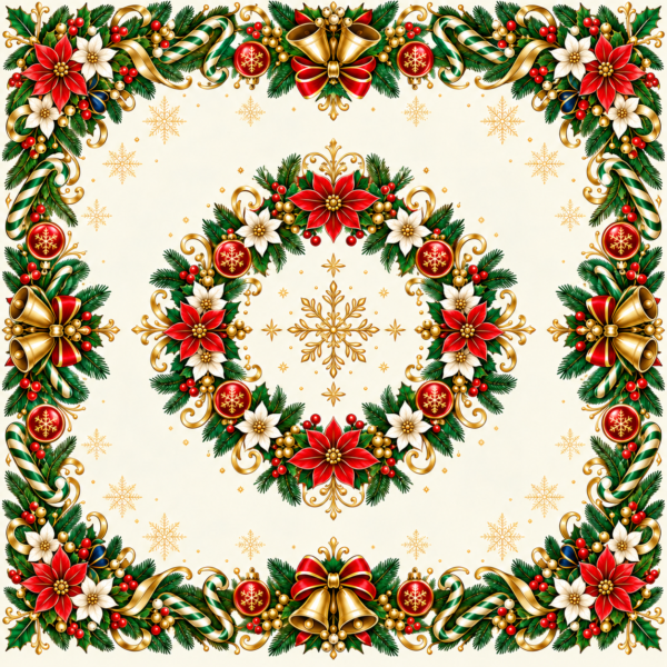 Classic Christmas Jubilee Mahjong Mat – 31.5 × 31.5 in — Center artwork