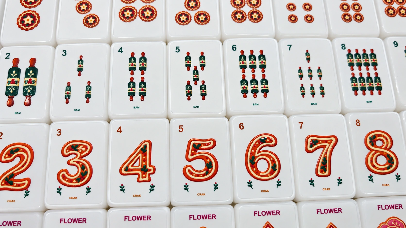 Gingerbread Icing House American Mahjong sample. The baking details, up close.
