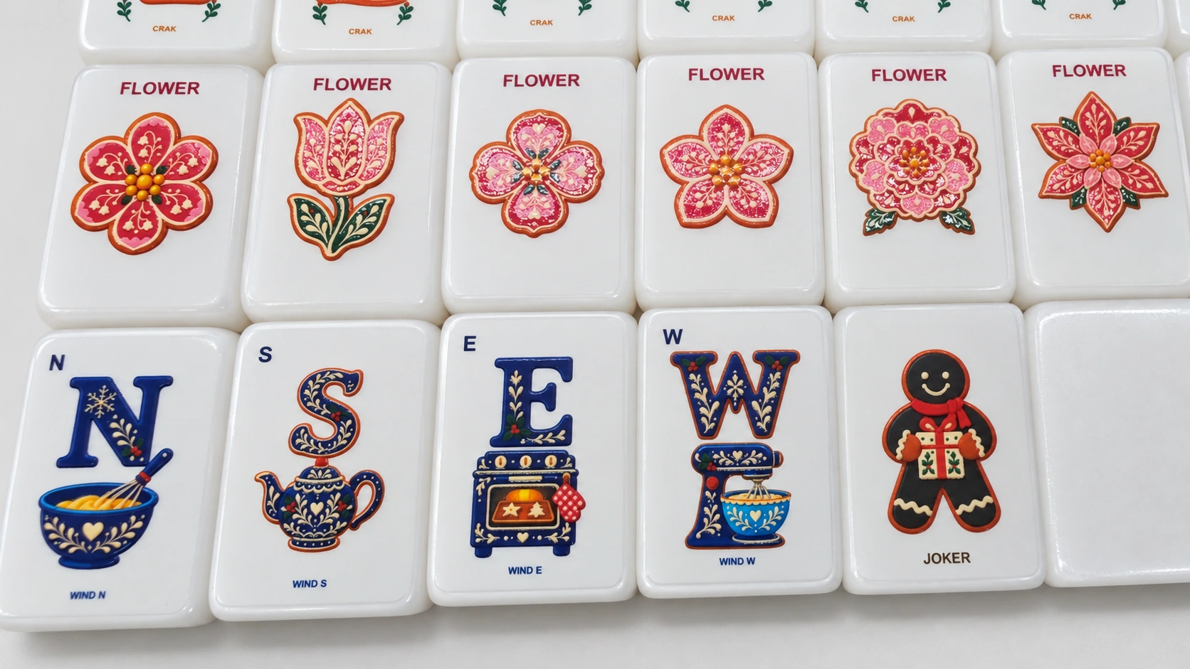 Gingerbread Icing House American Mahjong sample. Small stories in every special tile.