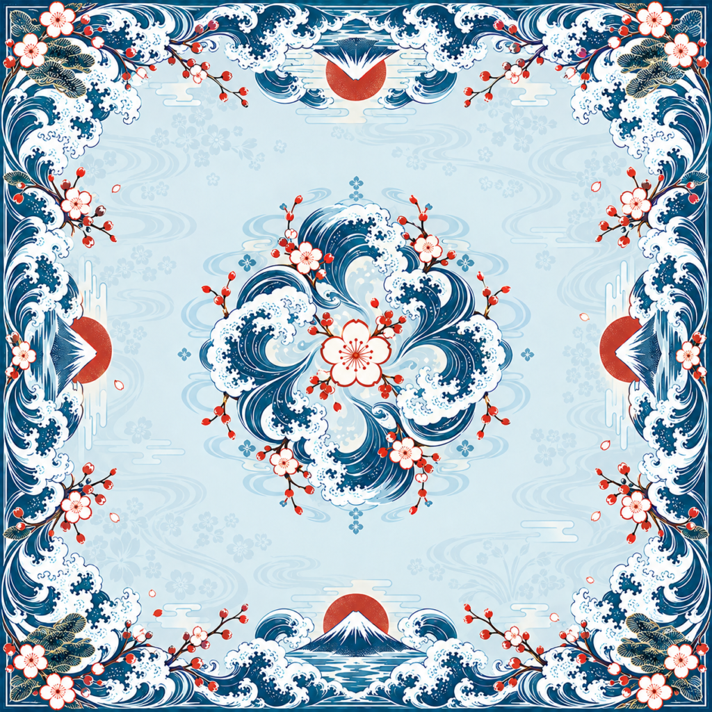 The Great Wave Mahjong Mat – 31.5 × 31.5 in — Center artwork