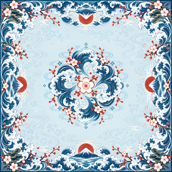 The Great Wave Mahjong Mat – 31.5 × 31.5 in — Center artwork