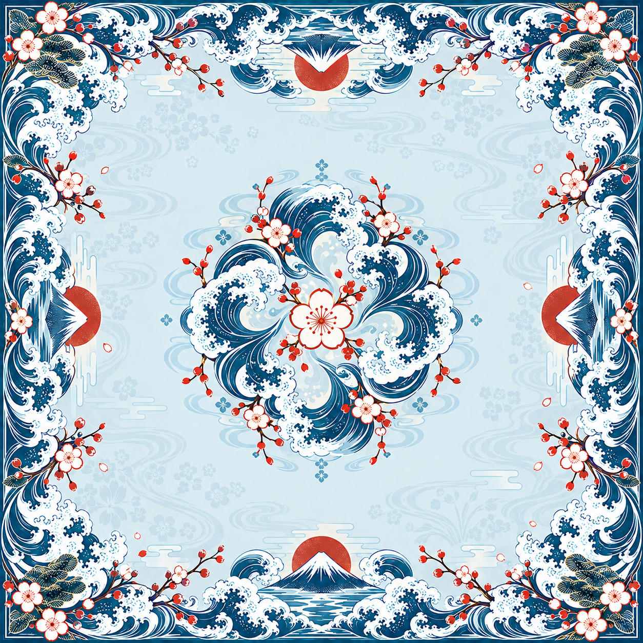 The Great Wave Mahjong Mat – 31.5 × 31.5 in — Center artwork