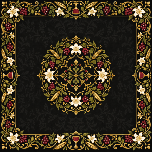 Last Supper Black & Gold Mahjong Mat – 31.5 × 31.5 in — Center artwork