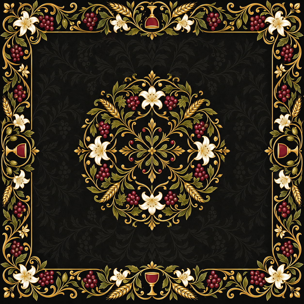 Last Supper Black & Gold Mahjong Mat – 31.5 × 31.5 in — Center artwork