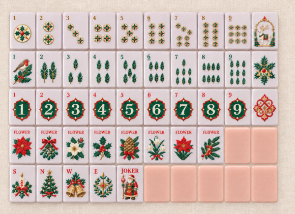 Nordic Midnight Christmas Mahjong tile artwork and Blush Pink backs