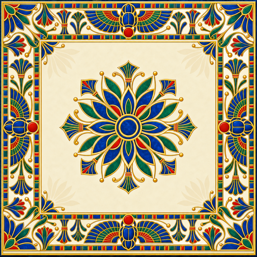 Nile Golden Dawn Mahjong Mat – 31.5 × 31.5 in — Center artwork