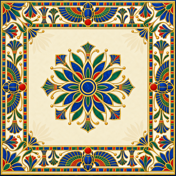 Nile Golden Dawn Mahjong Mat – 31.5 × 31.5 in — Center artwork